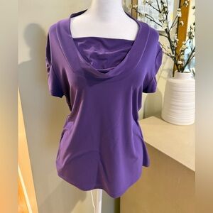 Tahari Arthur S. Levine Short Sleeve Drape Neck Top Medium